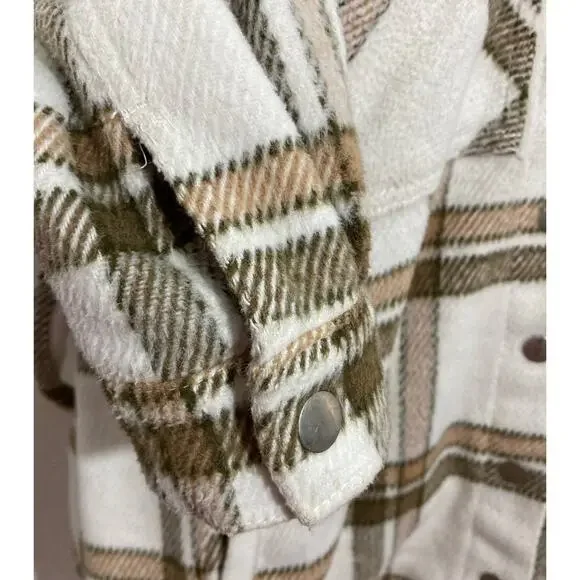 Eloquii Elements Size 14/16 Cream Tan Plaid Wool Blend Shacket with Belt Pocket - Picture 5 of 13